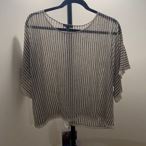 Eileen Fisher tan and black striped top.